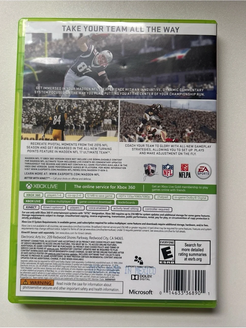 Microsoft‎ Xbox 360 Football Video Game Case - Green & White